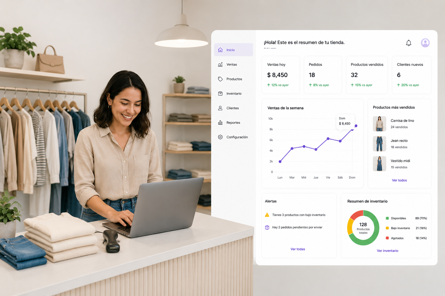 Ejemplo de software a la medida para tienda con dashboard de ventas e inventario